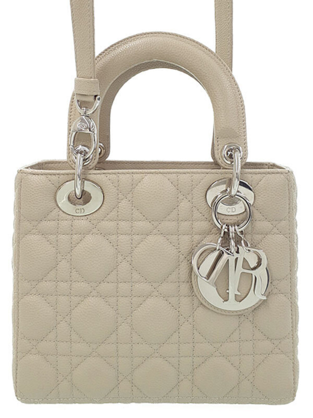 Christian Dior neutral Beige Cream grained leather calfskin signature Cannage